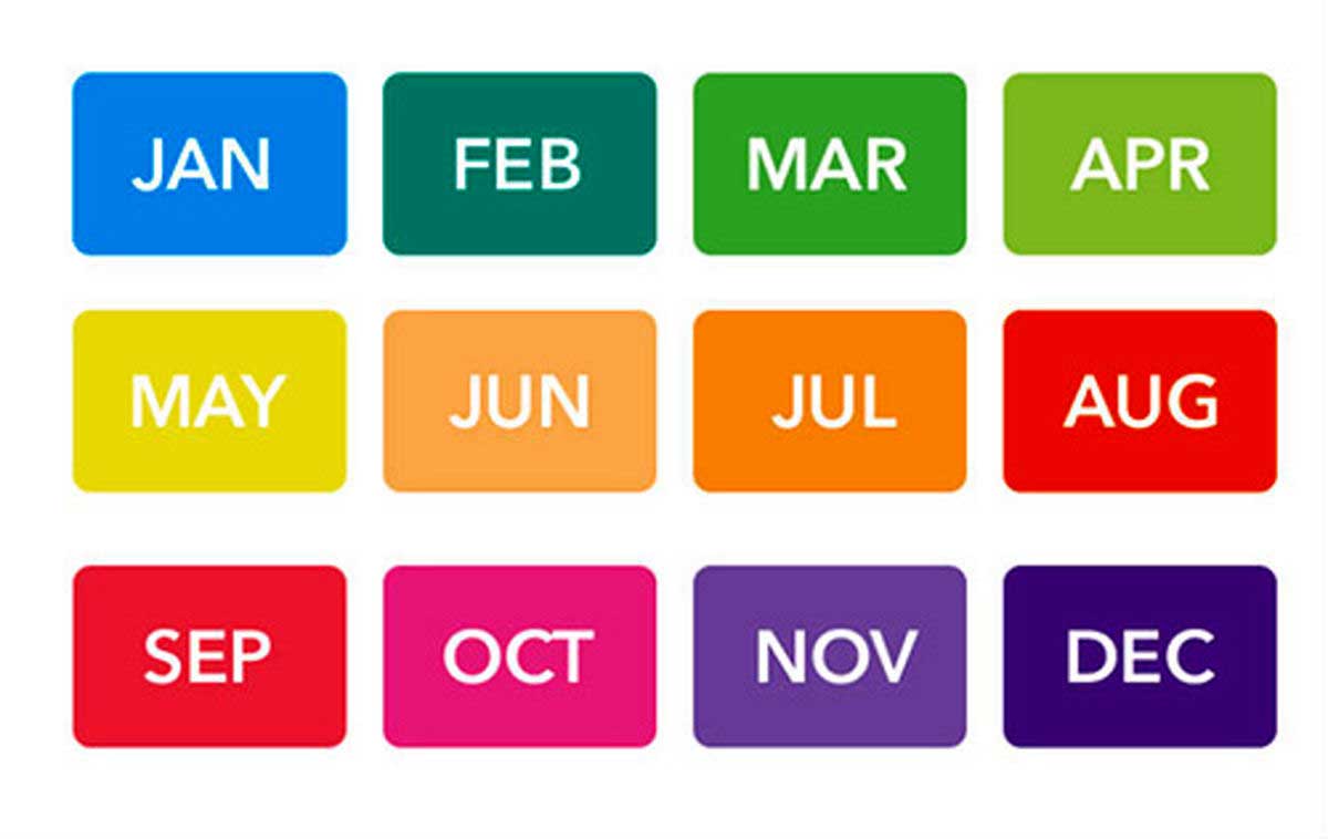 ماه های میلادی به انگلیسی با